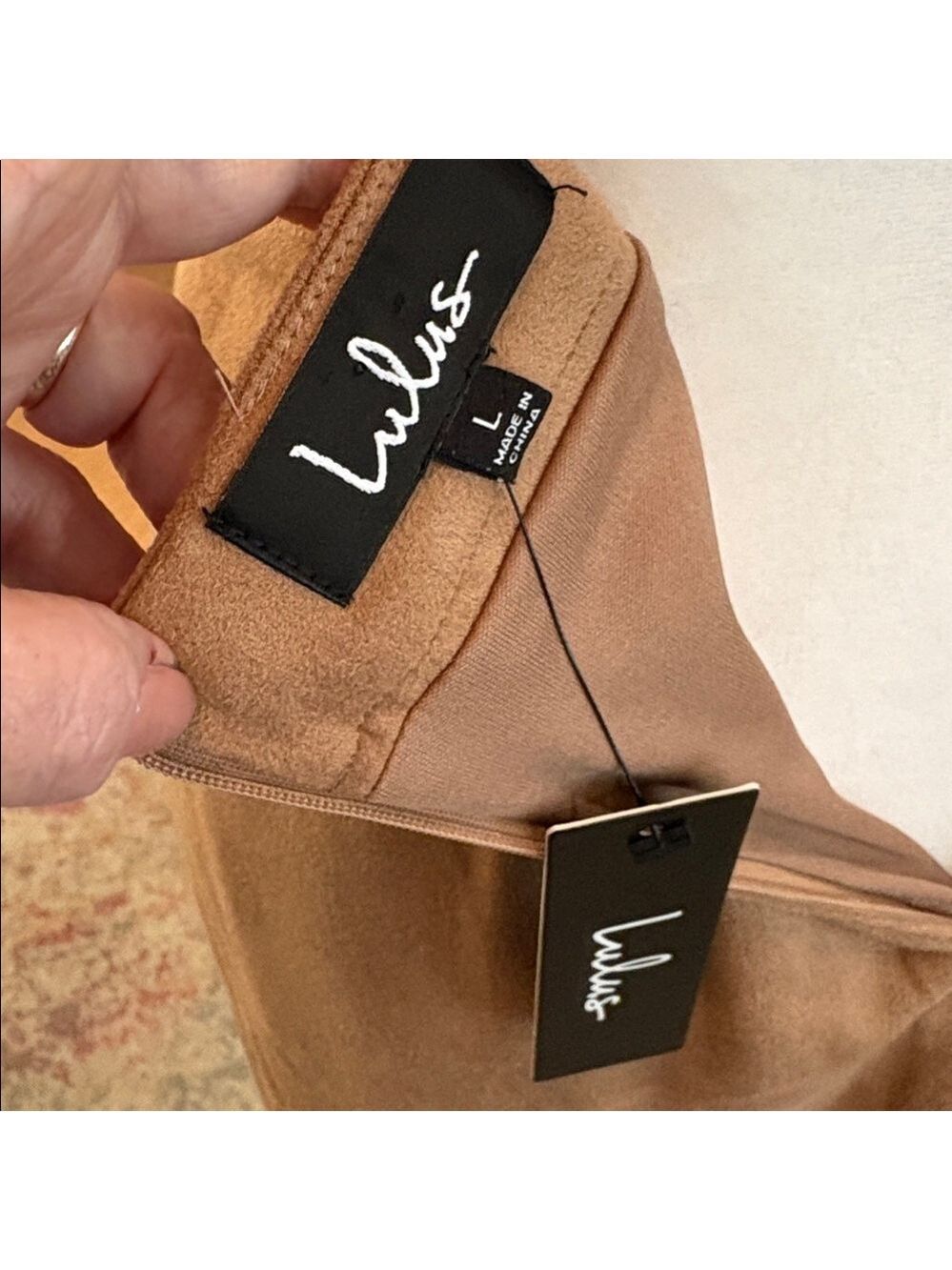 Lulus Superpower Size L faux suede pencil skirt. Camel color knee length career - Picture 8 of 11